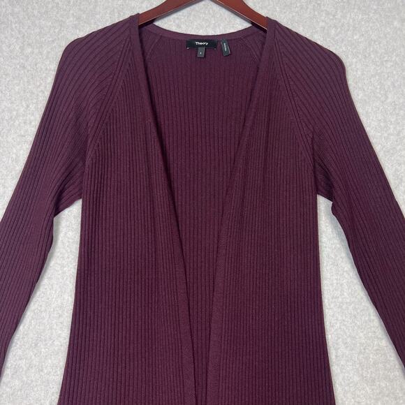 Theory 100% Merino Wool Long Ribbed Duster Cardigan in Cabernet Size Small - Picture 3 of 10